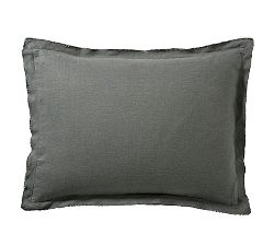 Open Box: Belgian Flax Linen Double Flange Sham, Standard, Set of 2 - Charcoal