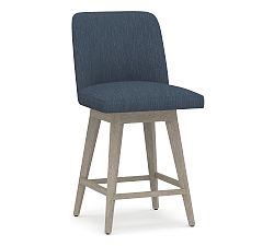 Open Box: Layton Upholstered Swivel Counter Stool (25.5") - Performance Heathered Tweed Indigo, Gray Wash