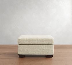 Open Box: York Upholstered Ottoman, Polyester Wrapped Cushions, Performance Boucle Ivory
