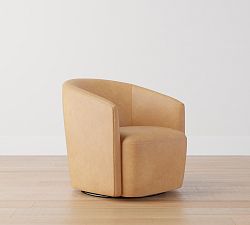 Open Box: Preston Leather Swivel Armchair, Polyester Wrapped Cushions - Churchfield Camel