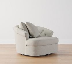 Open Box: Sutton Upholstered Tufted Swivel Armchair (44"), Polyester Wrapped Cushions - Performance Boucle Pebble