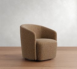 Open Box: Preston Upholstered Swivel Armchair - Performance Micro Boucle Mocha
