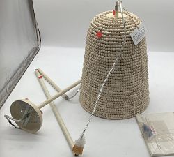 Open Box: Montauk Wood Bead Bell Pendant, 11" - White Wash