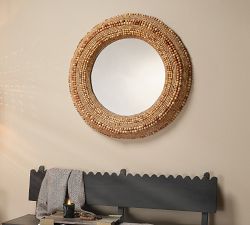 Jaya Handcarved Wood Beaded Round Wall Mirror