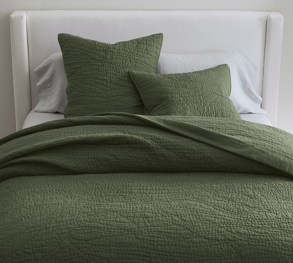 Belgian Flax Linen Handcrafted Quilt and pillow shams in cypress