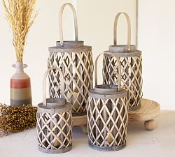 Gray Willow Lanterns With Glass Cylinder, Set of 4