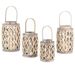 Gray Willow Lanterns With Glass Cylinder, Set of 4