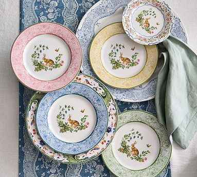 Botanical Bunny Stoneware Salad Plates - Mixed Set of 4 | Pottery Barn