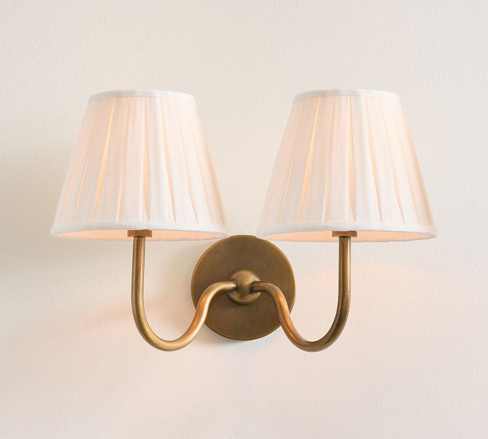 Baylor Pleated Shade Double Sconce (16") - Tumbled Brass