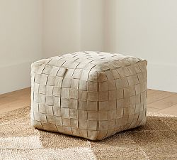 Open Box: Suede Basketweave Pouf - Stone