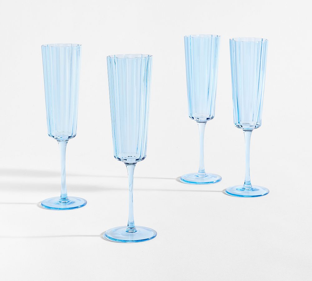 Fluted Glass Champagne Flutes - Set of 4 - Set of 4 - Blue