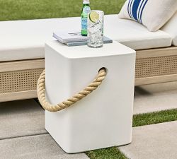 Coastal Concrete &amp; Rope Outdoor Side Table (14"-16")
