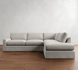 PB Comfort Modern Square Arm Slipcovered Return Bumper Sectional (121")