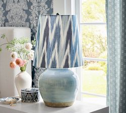Miller Ceramic Bedside Lamp with Kravet Ikat Shade (25&quot;)