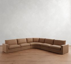 Westwood Square Arm Leather 5-Piece Curved Wedge Sectional (148")
