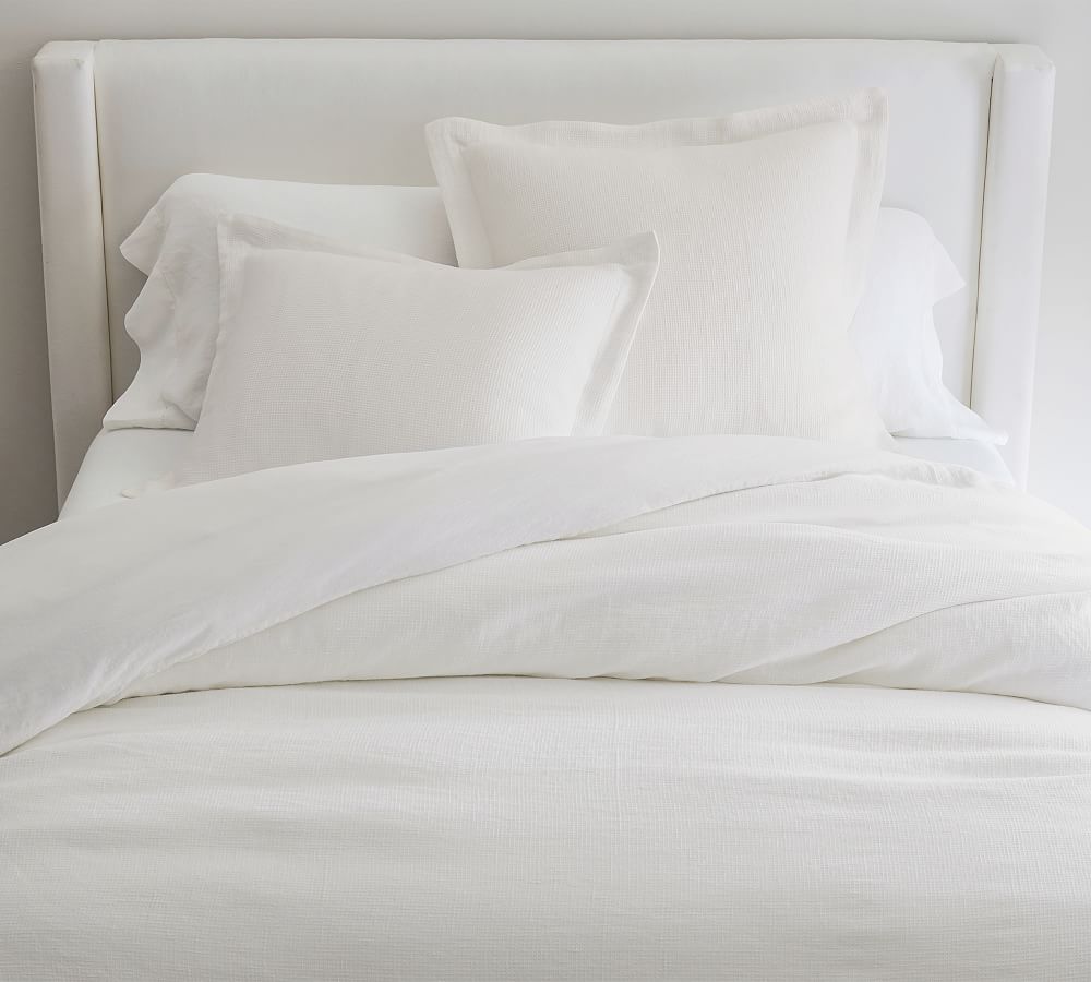 European Flax Linen Waffle Duvet Cover | White