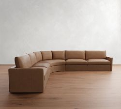 Westwood Square Arm Leather 5-Piece Curved Wedge Sectional (148")