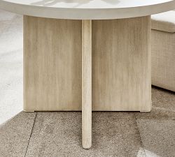 Cayman Concrete &amp; Eucalyptus Round Outdoor Dining Table (48&quot;)