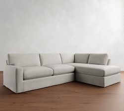 PB Comfort Modern Square Arm Slipcovered Return Bumper Sectional (121")