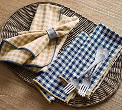 Two-Tone Gingham Organic Cotton Napkins - Set of 4
