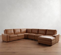 Big Sur Square Arm Leather Power Reclining 6-Piece Chaise Sectional (152&quot;-164&quot;)