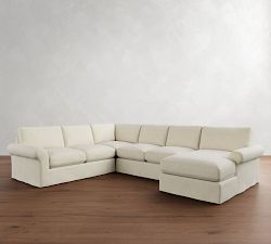 PB Comfort Modern Roll Arm Slipcovered L-Shaped Chaise Sectional (137&quot;)