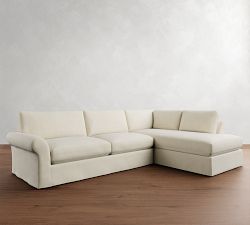 PB Comfort Modern Roll Arm Slipcovered Return Bumper Sectional (124")