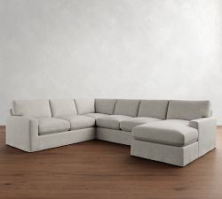 PB Comfort Modern Square Arm Slipcovered L-Shaped Chaise Sectional (134")