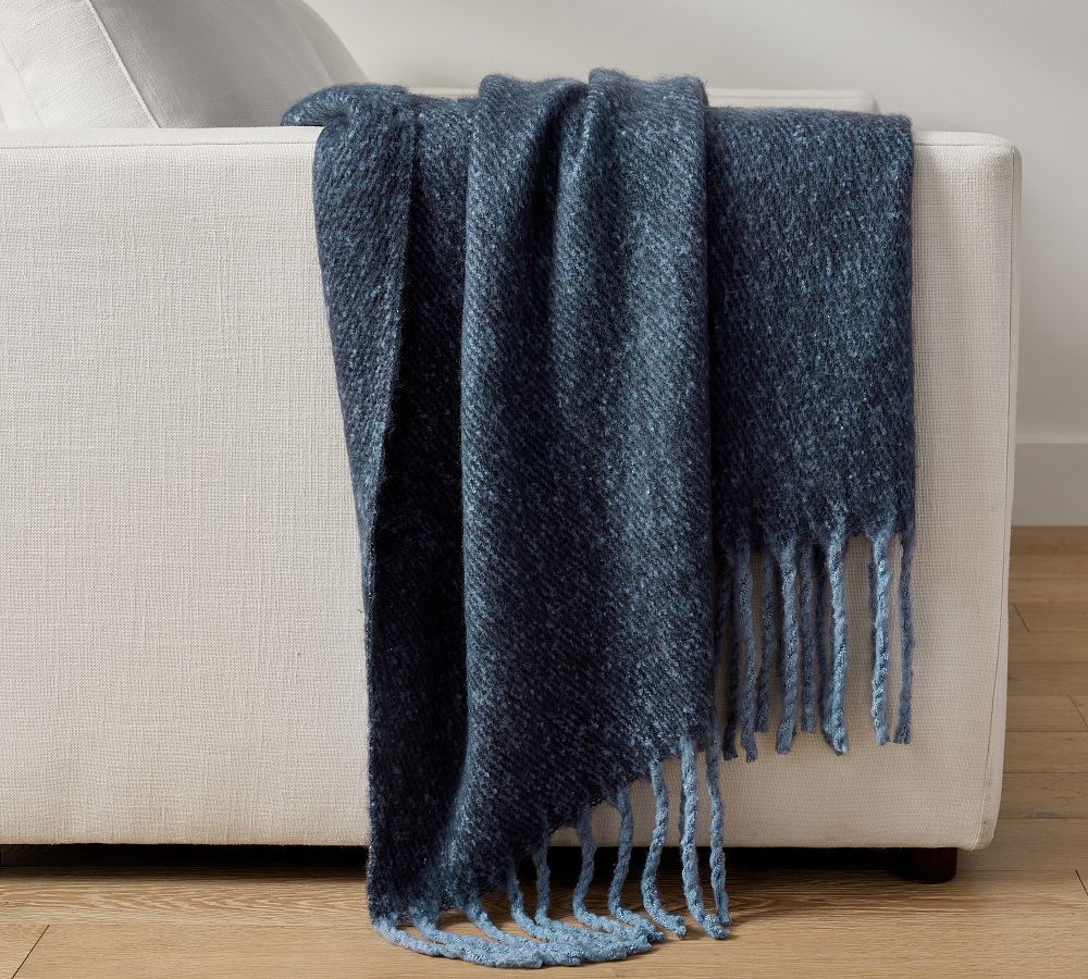 Hayes Faux Mohair Throw - Navy, 50" x 60"