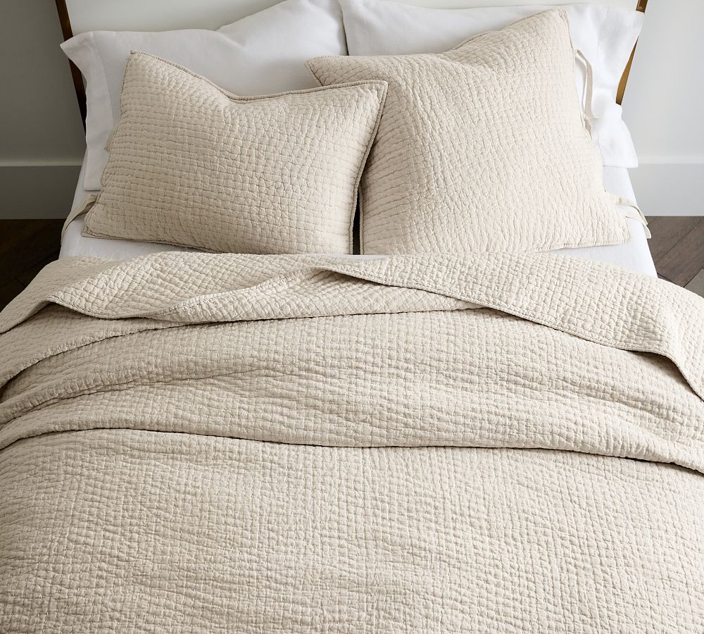 Pick-Stitch Handcrafted Cotton Linen Quilt (Flax)