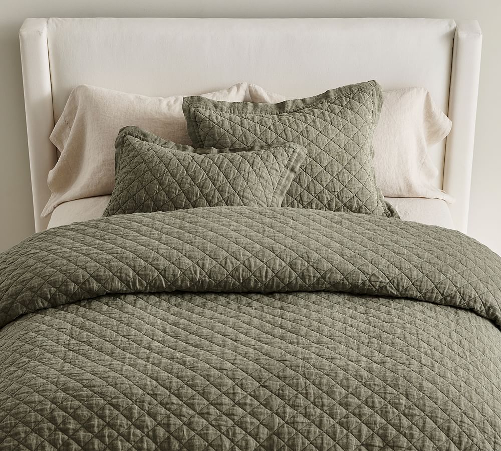 Belgian Flax Linen Diamond Quilt - King/Cal. King, Loden