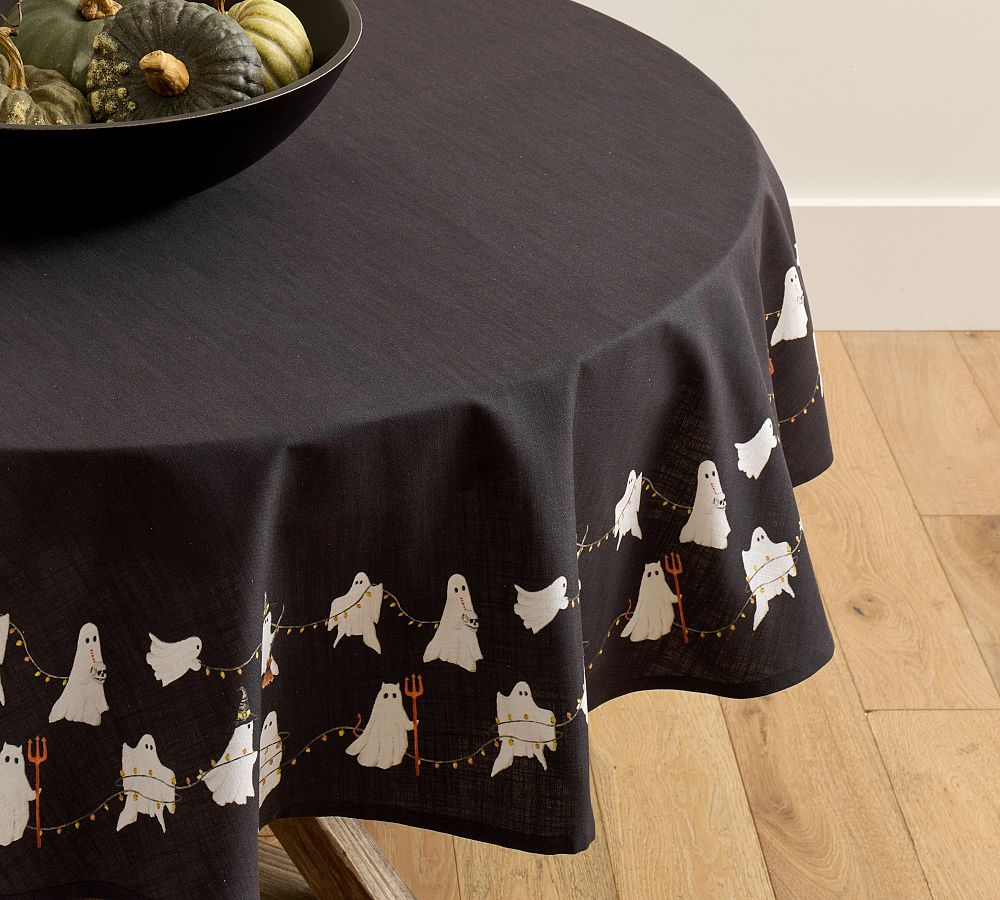 Scary Squad Organic Cotton Round Tablecloth - 70" - Black