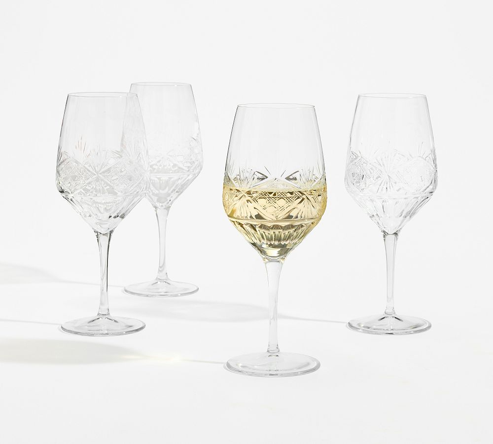 Antique Cut Wine Stem Glasses - Set of 4 - Set of 4 - Clear