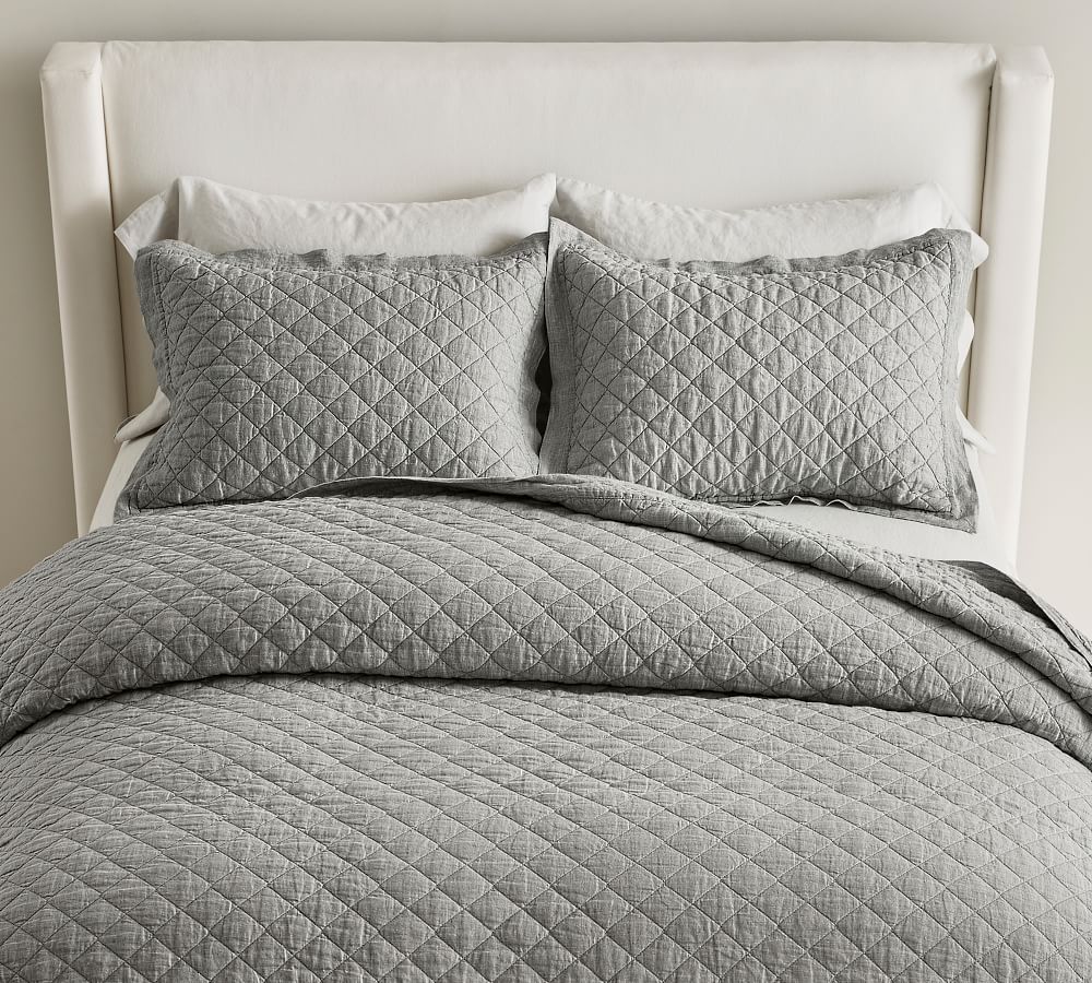 Belgian Flax Linen Diamond Quilt, Flagstone, King/Cal. King