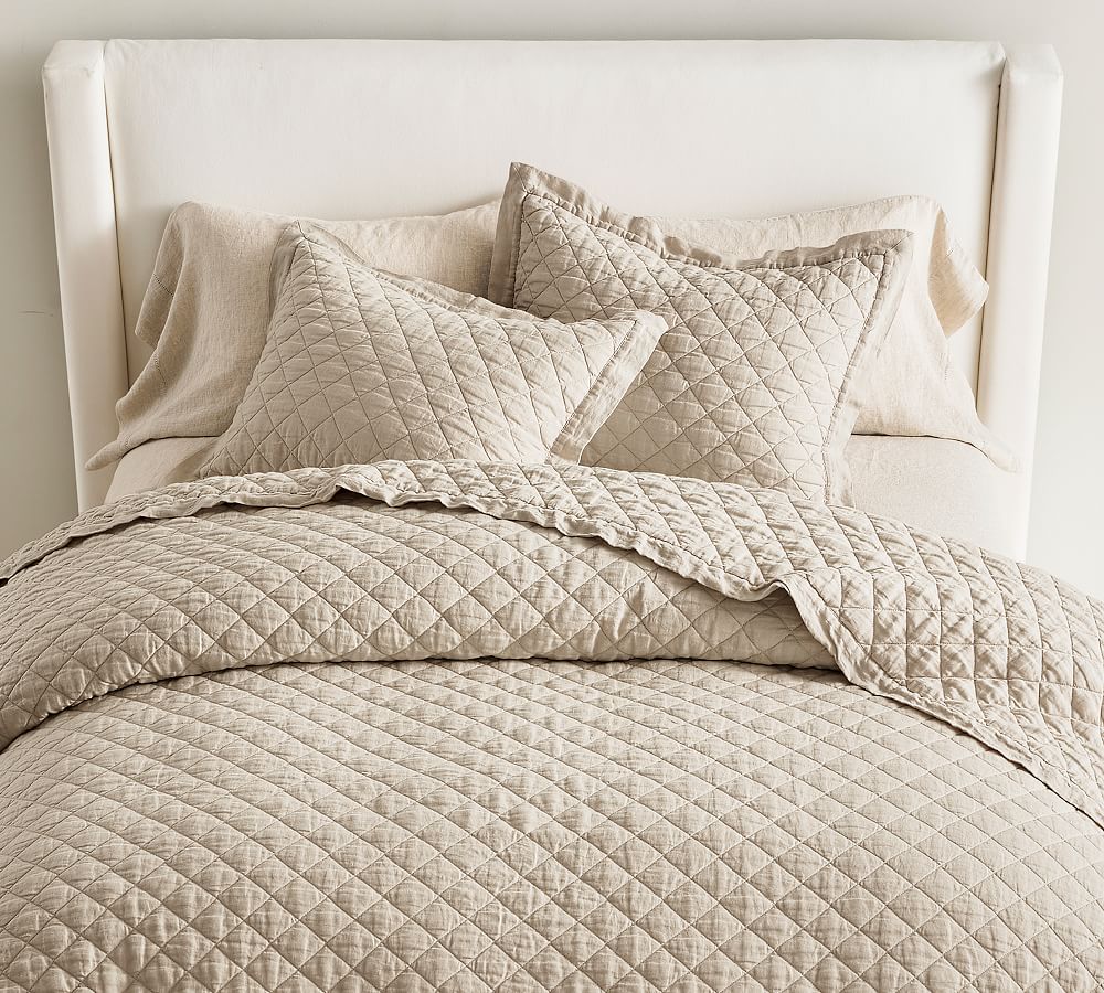 Belgian Flax Linen Diamond Quilt - Flax, King/Cal. King