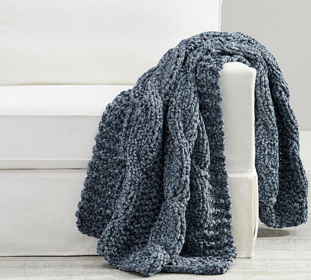 Colossal Handknit Throw - Heathered Indigo, 44" x 56"