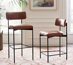 Open Box: Maison Leather Counter Stool (24&quot;) - Pepple Statesville, Antique Bronze Finish