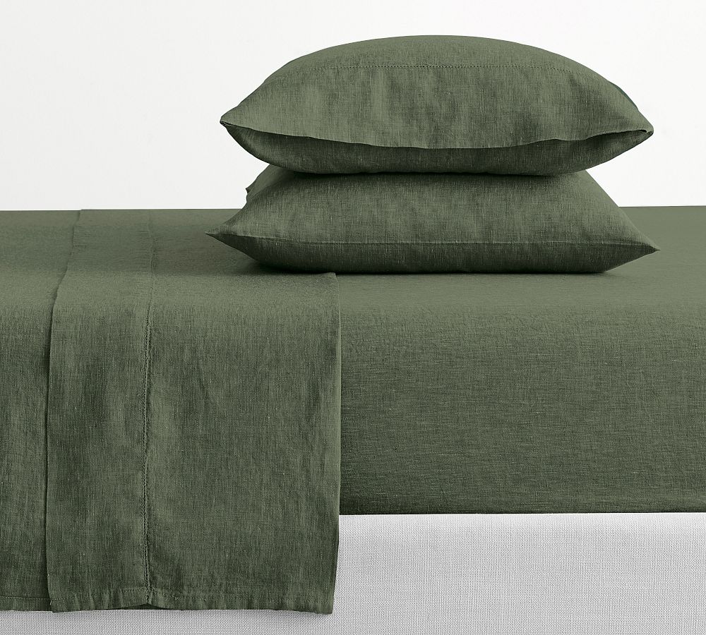 Belgian Flax Linen Hemstitch Sheet Set - Cypress, Queen