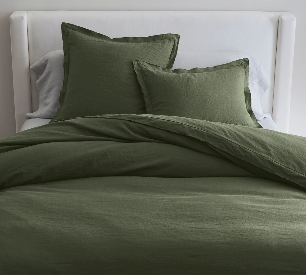 Belgian Flax Linen Double Flange Duvet Cover - Cypress, Full/Queen