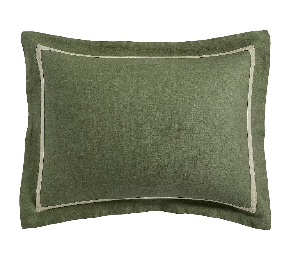 Belgian Flax Linen Frame Sham - Cypress/Loden, Standard, Set of 2