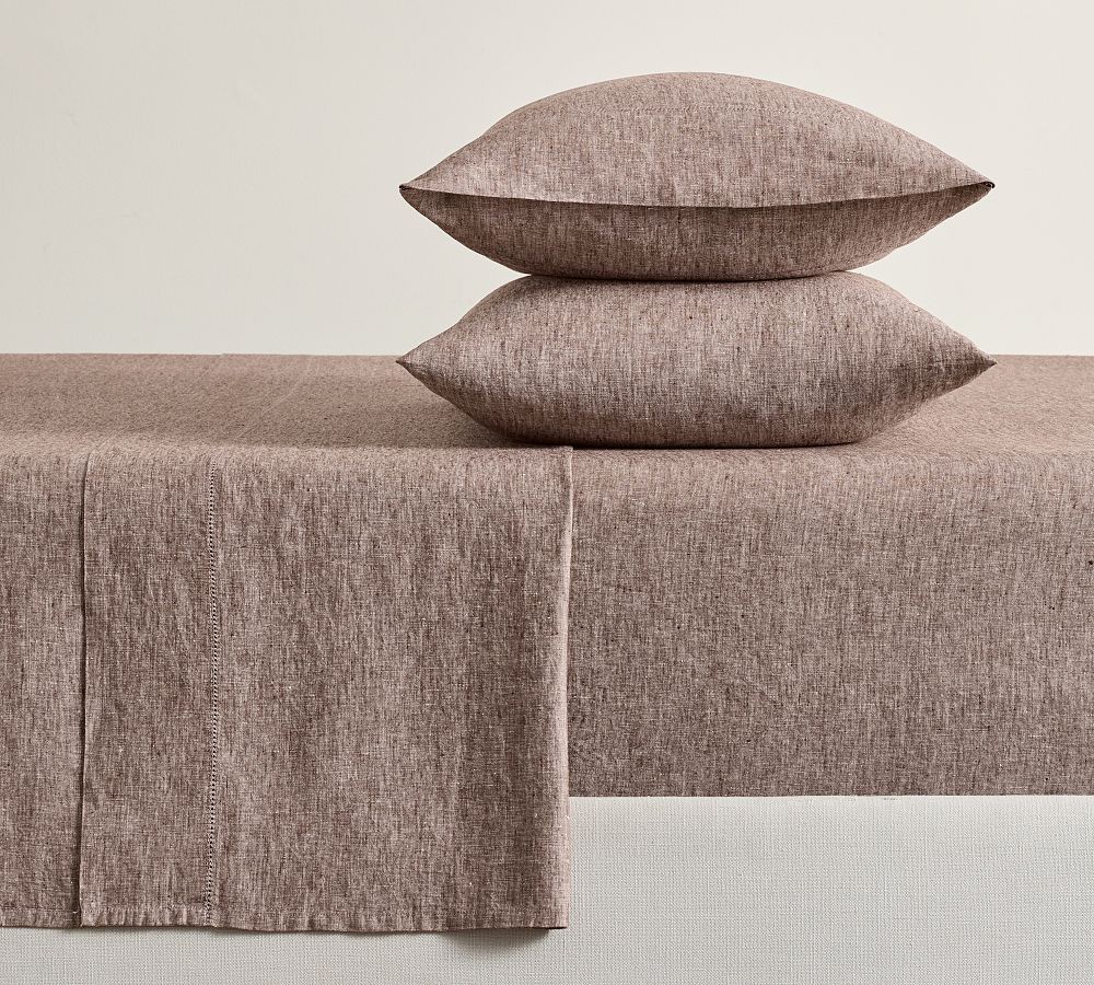 Belgian Flax Linen Hemstitch Sheet Set - King Coffee