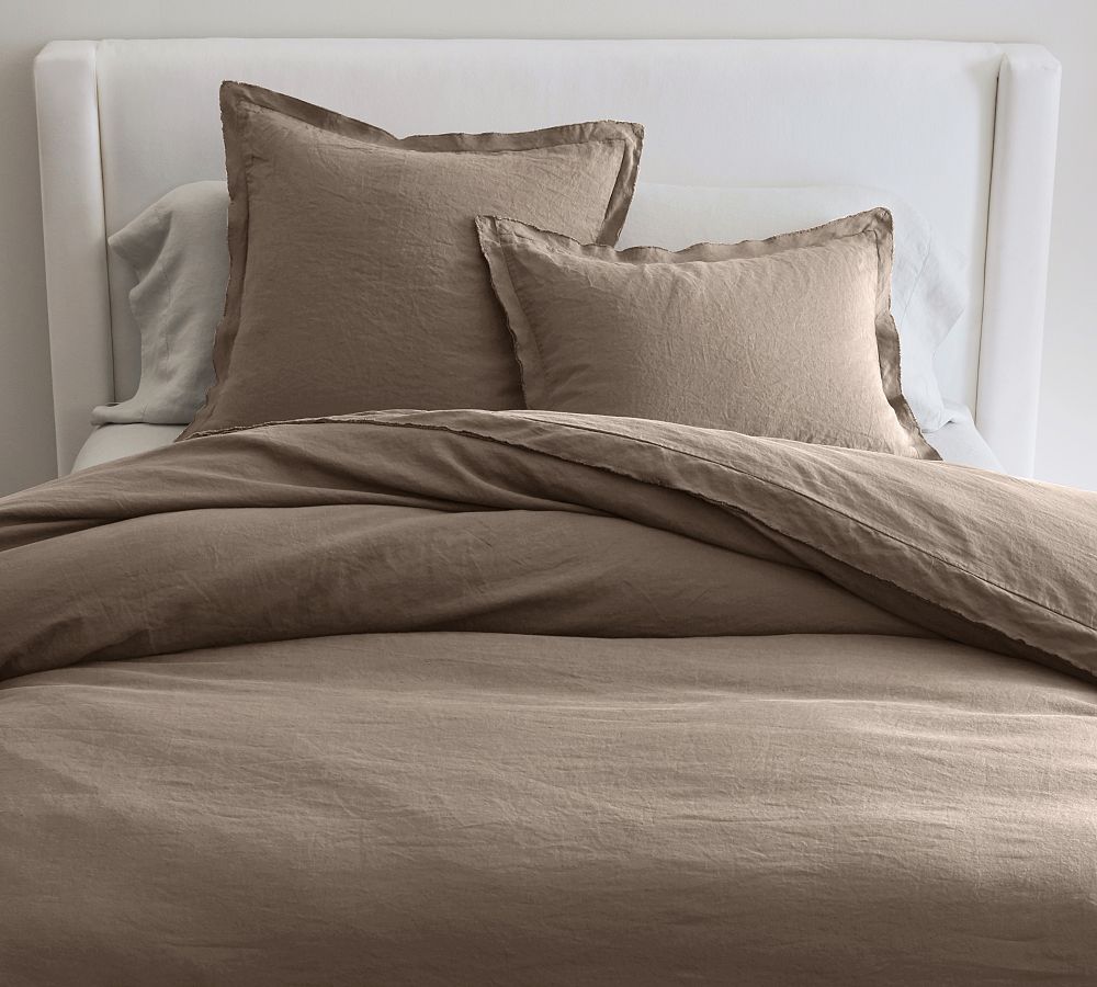 Belgian Flax Linen Double Flange Duvet Cover - Mocha, King/Cal. King