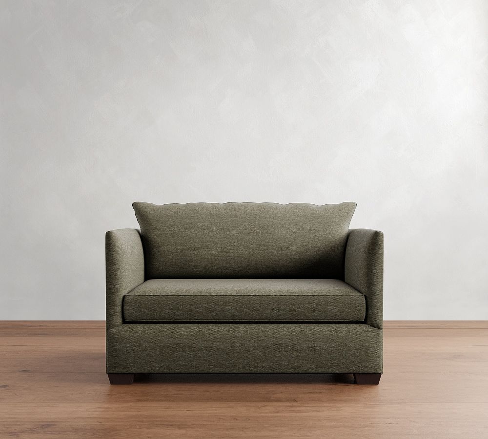 Luna Twin Sleeper Sofa (54") - Polyester Wrapped Cushions, Performance Textured Weave Olive