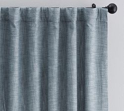 Open Box: Belgian Flax Linen Floral Stitch Quilted Sham, 100"W x 96"L - Blue Chambray
