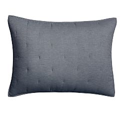 Open Box: Belgian Flax Linen Tufted Quilted Shams, Standard, Set of 2 - Steel Blue