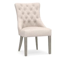 Open Box: Hayes Upholstered Tufted Dining Side Chair - Performance Heathered Tweed Ivory, Gray Wash Frame