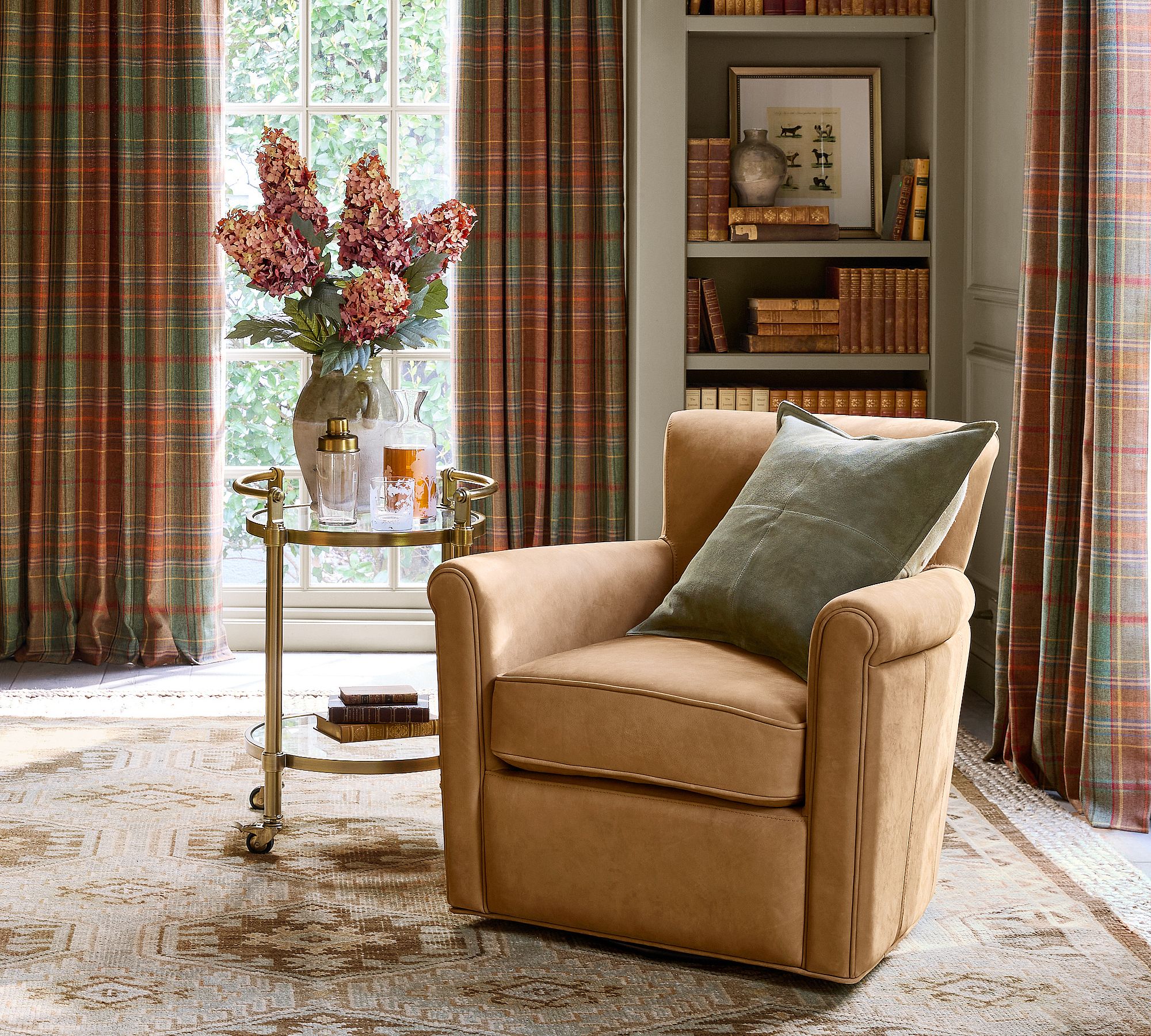 Irving Roll Arm Leather Swivel Chair