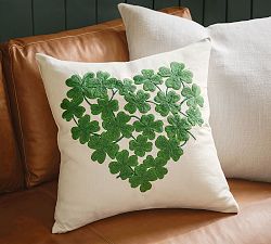 Four Leaf Clover Heart Embroidered Pillow Cover