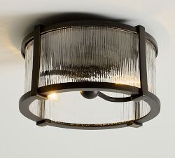 Blaine Ribbed Glass Round Outdoor Flush Mount (14")