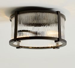 Blaine Ribbed Glass Round Outdoor Flush Mount (14")